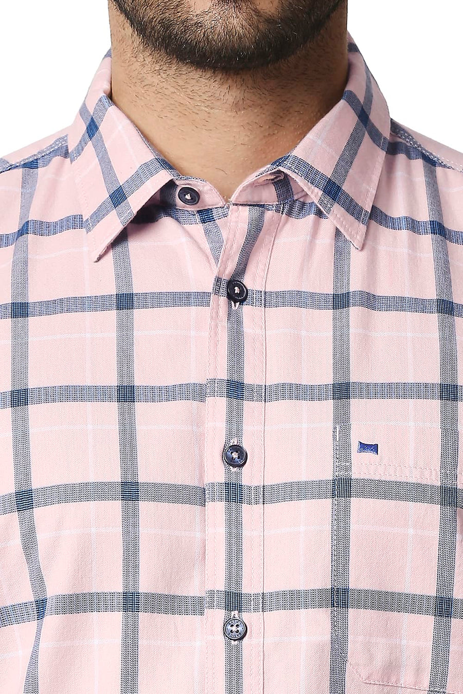 BASICS SLIM FIT BLOSSOM PINK TWILL CHECKS SHIRT SHIRT