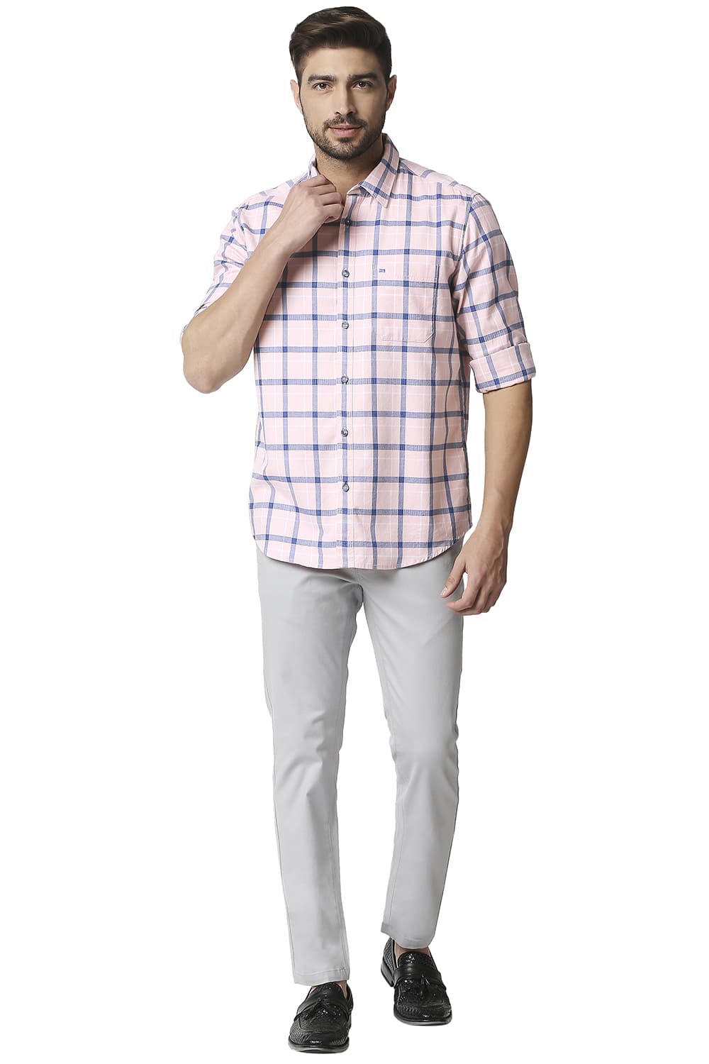 BASICS SLIM FIT TWILL CHECKS SHIRT SHIRT