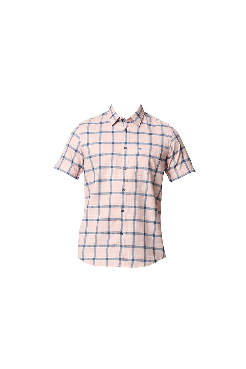 BASICS SLIM FIT TWILL CHECKS HALFSLEEVES SHIRT HALFSLEEVES SHIRT