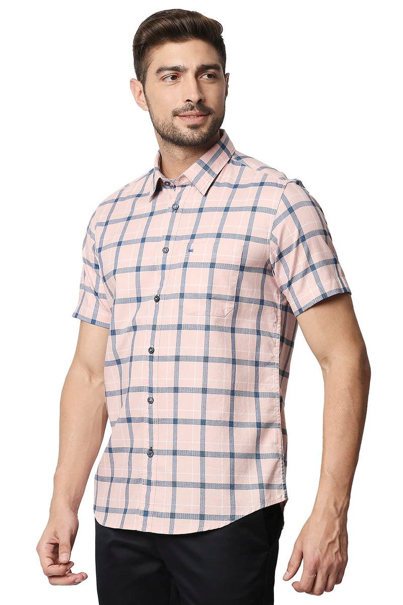 BASICS SLIM FIT TWILL CHECKS HALFSLEEVES SHIRT HALFSLEEVES SHIRT