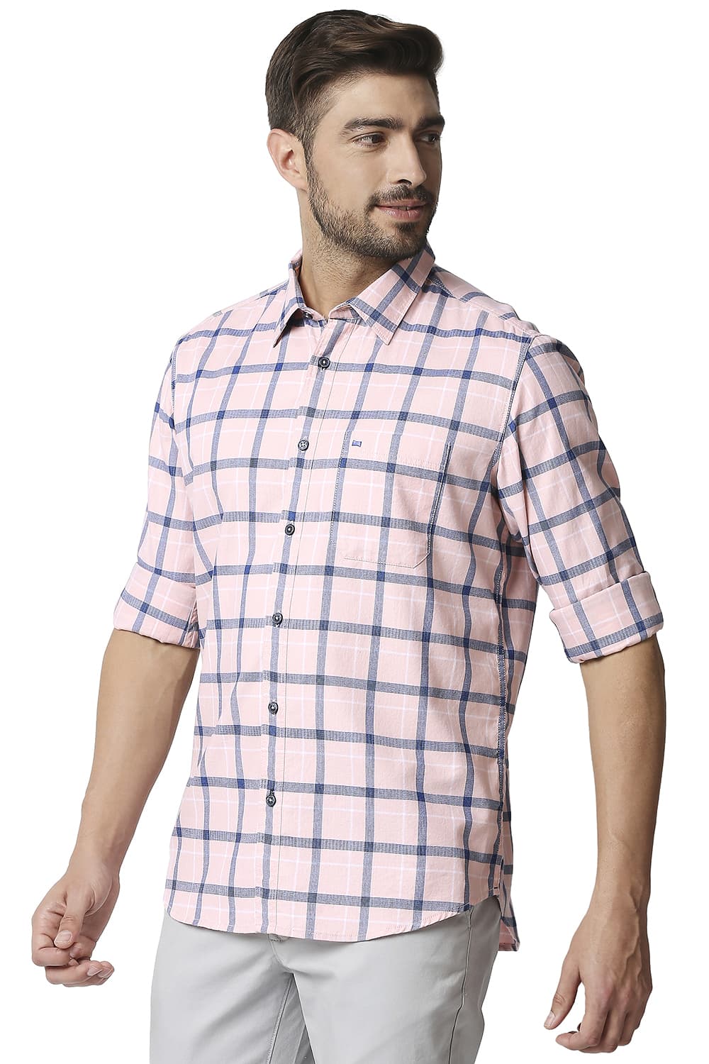 BASICS SLIM FIT TWILL CHECKS SHIRT SHIRT