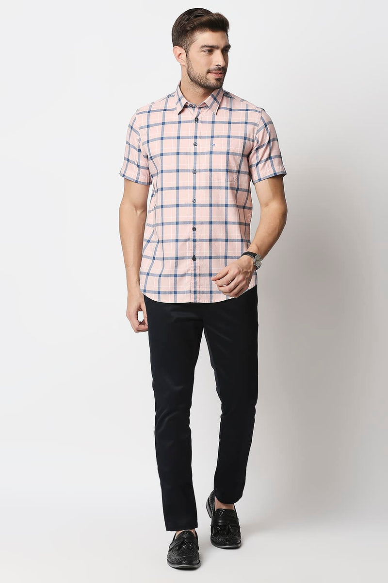 Slim Fit Twill Checks Halfsleeves Shirt