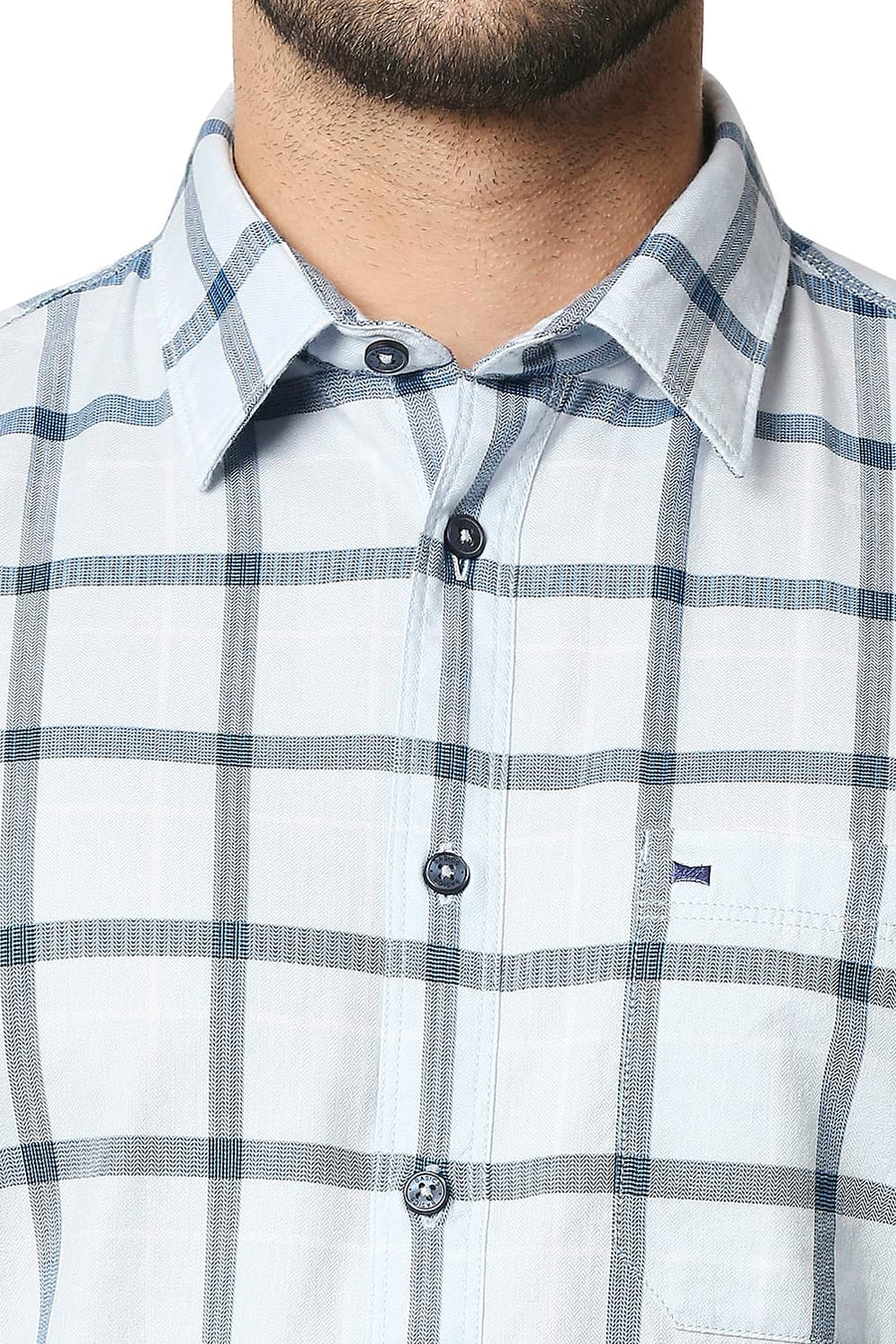 BASICS SLIM FIT CERULEAN BLUE TWILL CHECKS SHIRT SHIRT