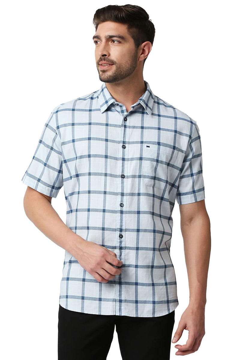 BASICS SLIM FIT TWILL CHECKS HALFSLEEVES SHIRT HALFSLEEVES SHIRT