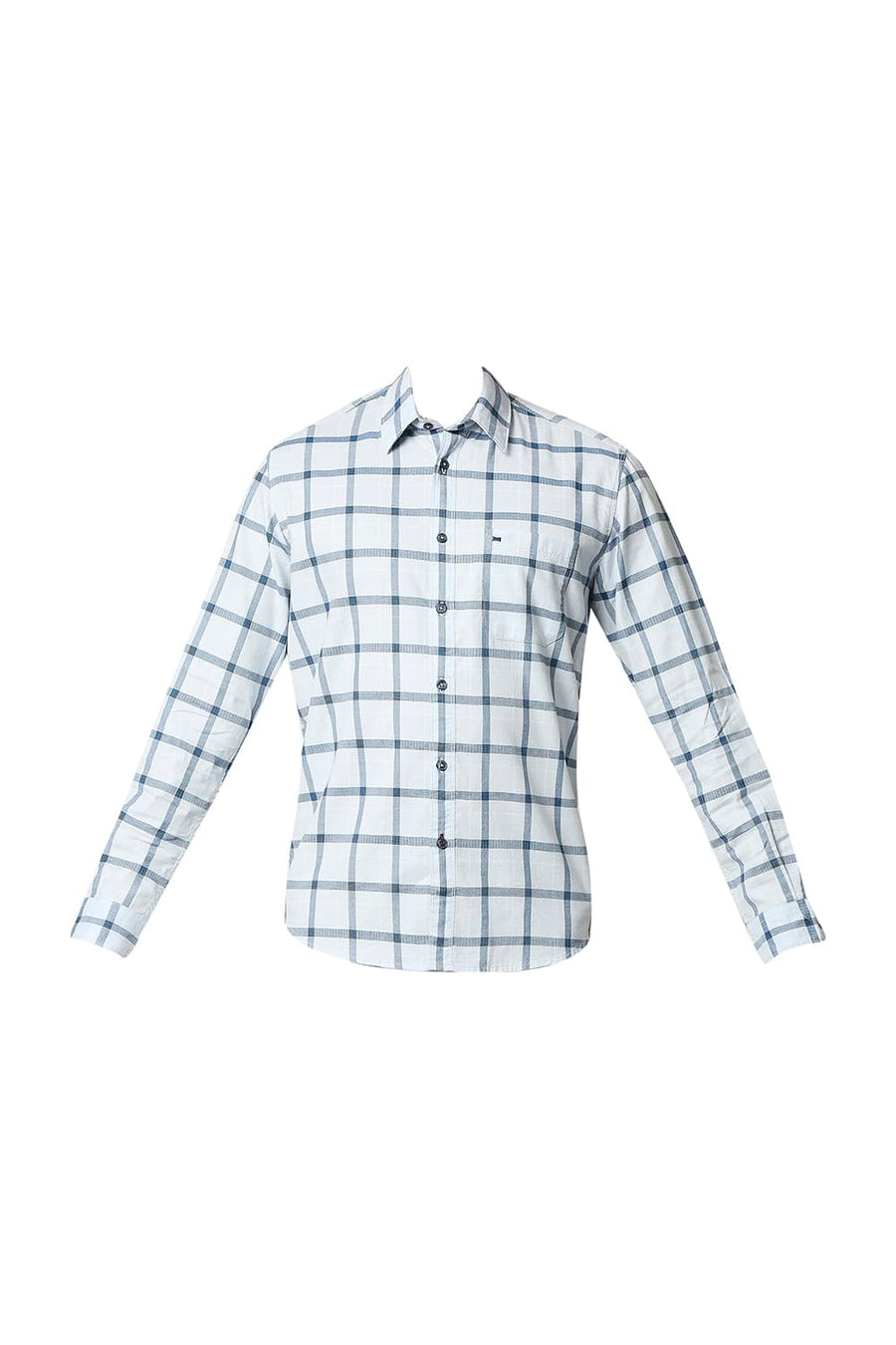 BASICS SLIM FIT CERULEAN BLUE TWILL CHECKS SHIRT SHIRT