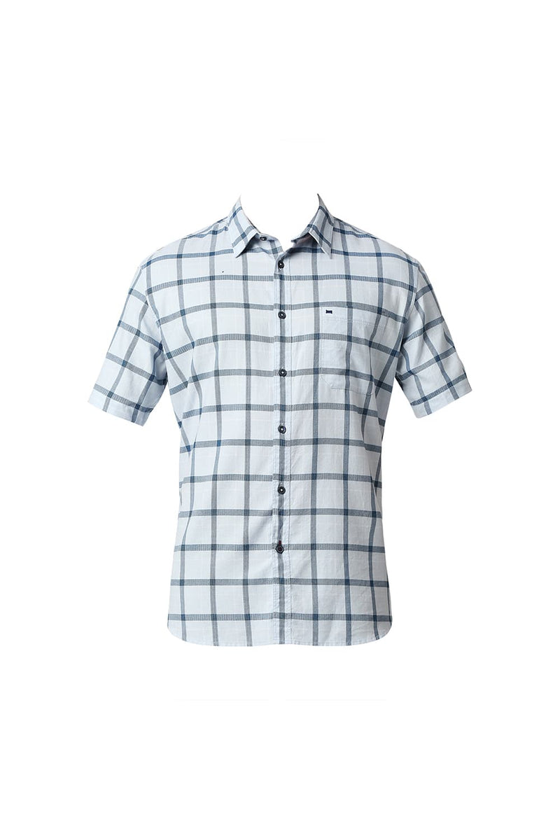 BASICS SLIM FIT TWILL CHECKS HALFSLEEVES SHIRT HALFSLEEVES SHIRT