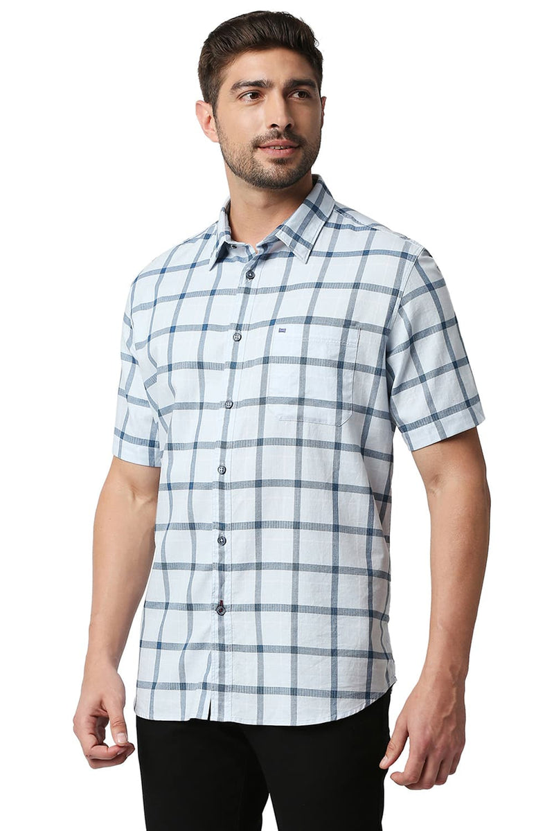 BASICS SLIM FIT TWILL CHECKS HALFSLEEVES SHIRT HALFSLEEVES SHIRT