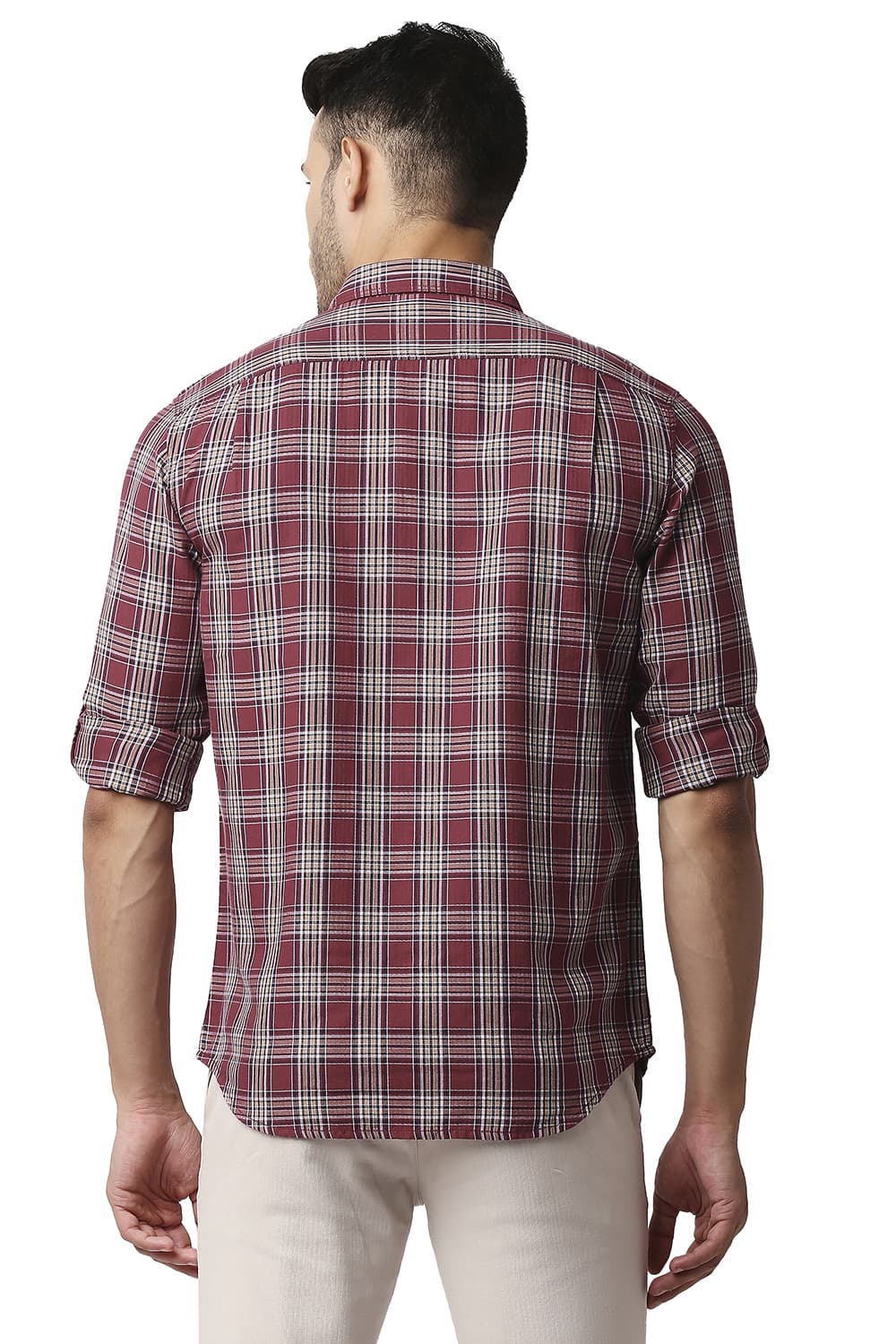 BASICS SLIM FIT HERRING BONE TWILL CHECKS SHIRT