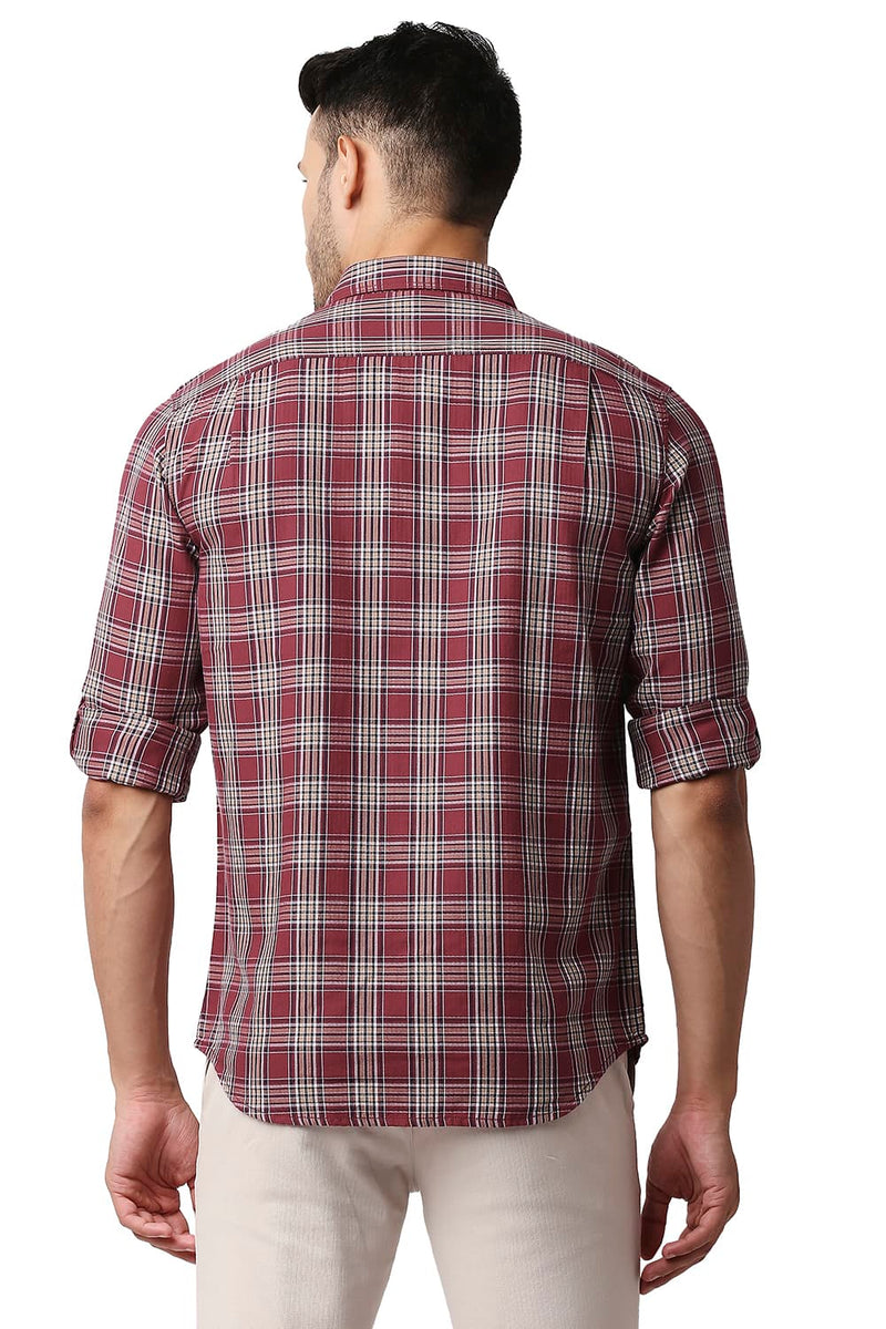 BASICS SLIM FIT HERRING BONE TWILL CHECKS SHIRT