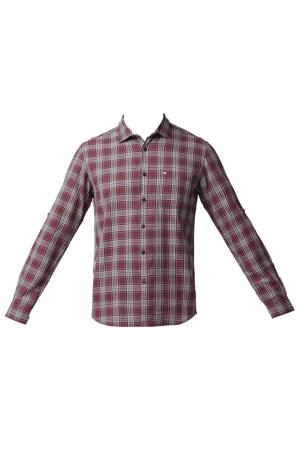 BASICS SLIM FIT HERRING BONE TWILL CHECKS SHIRT