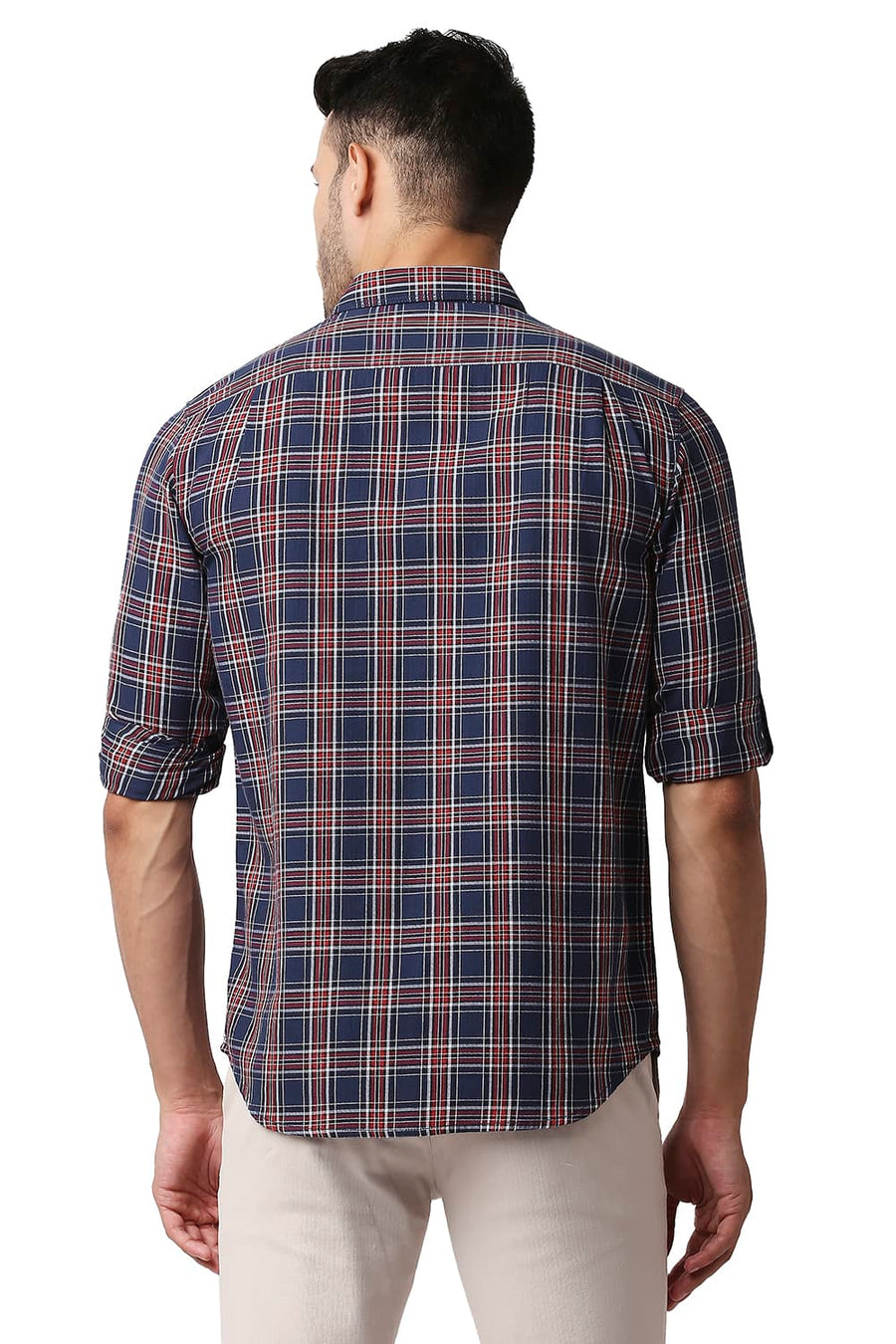 BASICS SLIM FIT ESTATE NAVY HERRING BONE TWILL CHECKS SHIRT