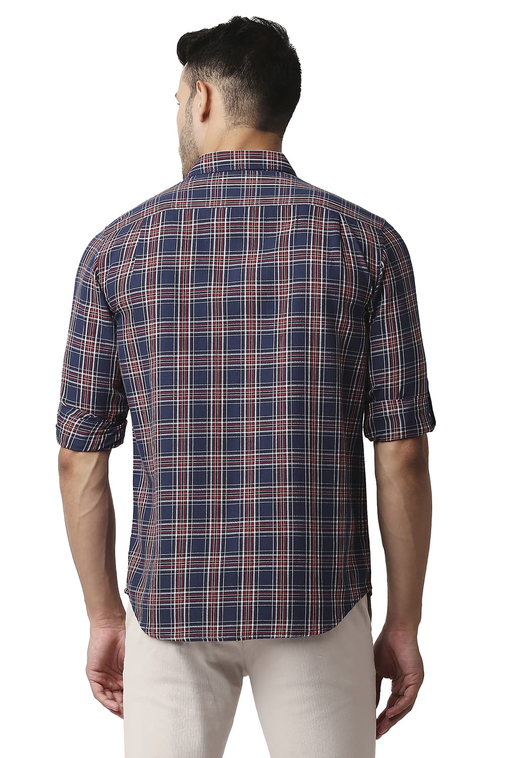 BASICS SLIM FIT HERRING BONE TWILL CHECKS SHIRT