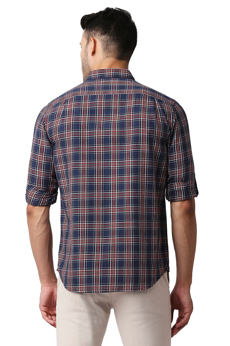 BASICS SLIM FIT HERRING BONE TWILL CHECKS SHIRT