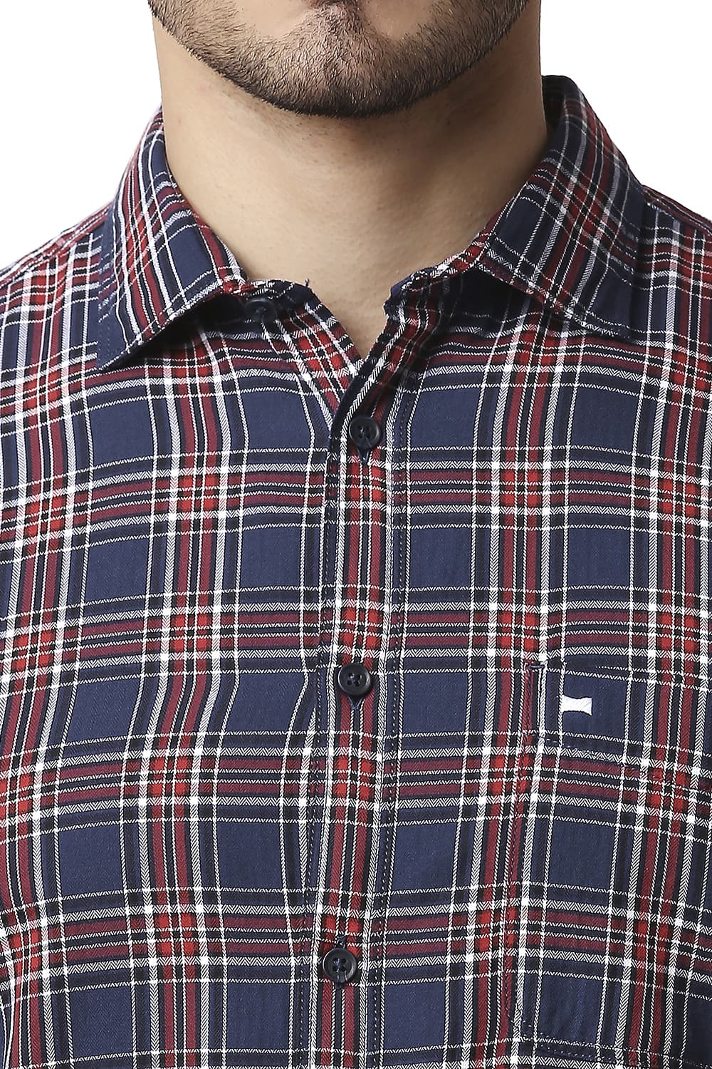 BASICS SLIM FIT HERRING BONE TWILL CHECKS SHIRT