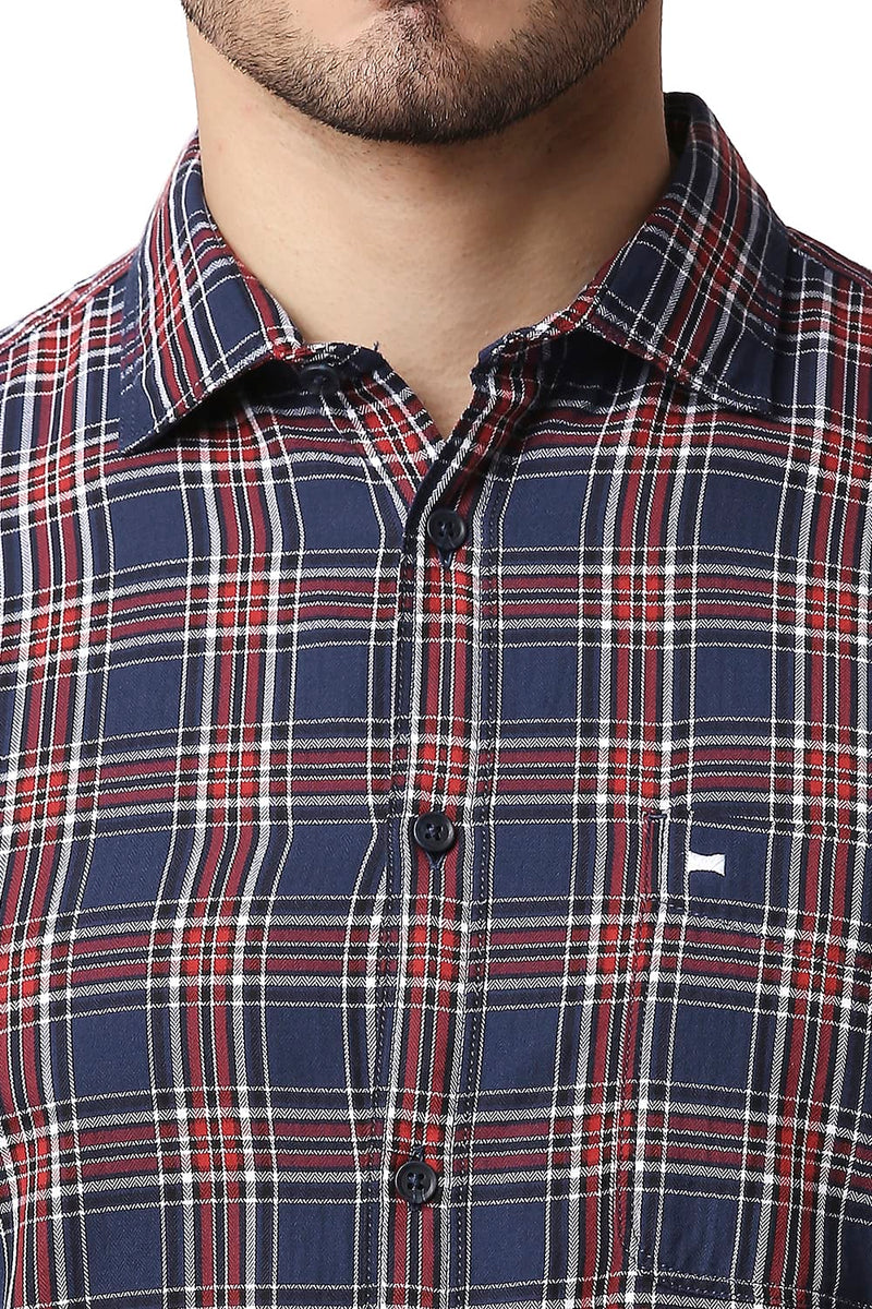 BASICS SLIM FIT HERRING BONE TWILL CHECKS SHIRT