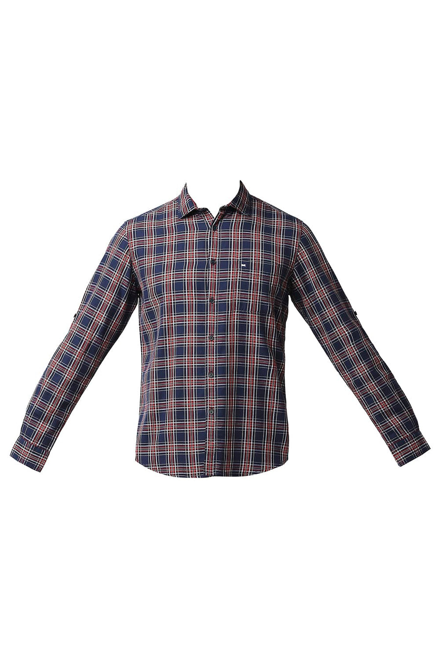 BASICS SLIM FIT ESTATE NAVY HERRING BONE TWILL CHECKS SHIRT