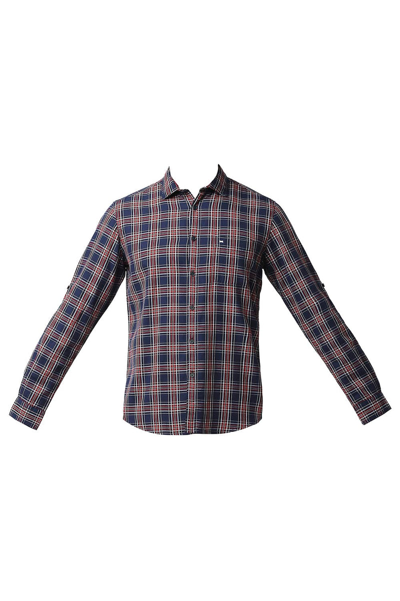 BASICS SLIM FIT HERRING BONE TWILL CHECKS SHIRT