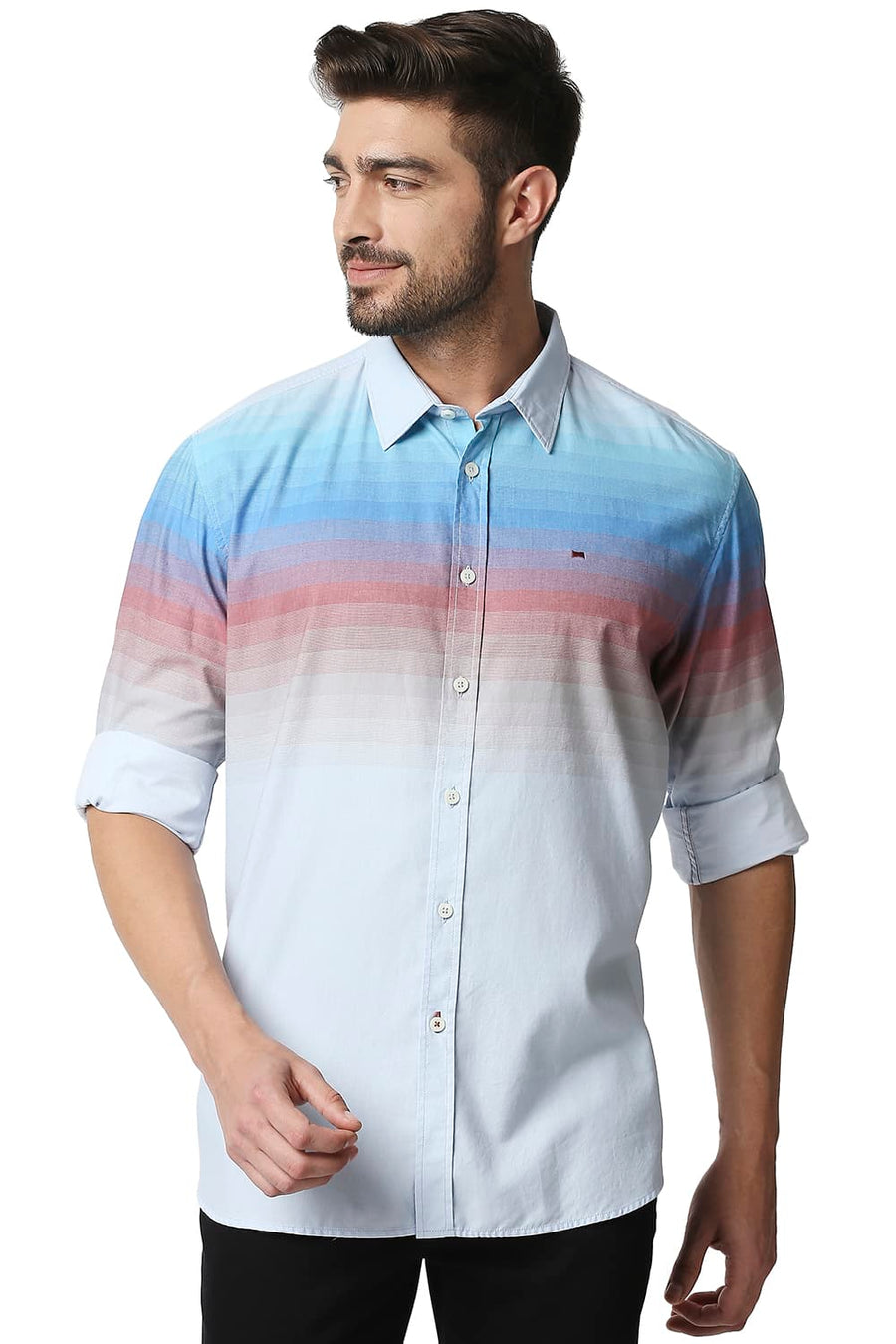 BASICS SLIM FIT NORSE BLUE TWILL ENG WEFT STRIPE SHIRT