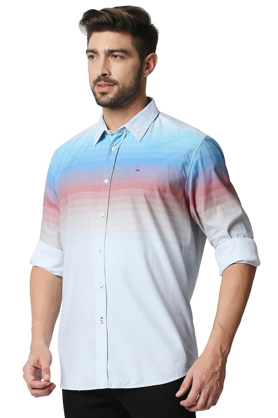 BASICS SLIM FIT NORSE BLUE TWILL ENG WEFT STRIPE SHIRT