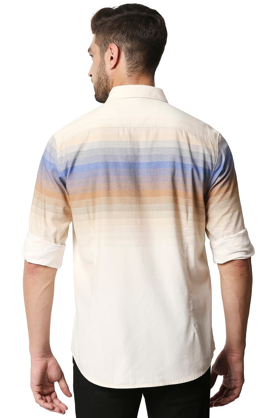 BASICS SLIM FIT FOXTROT KHAKI TWILL ENG WEFT STRIPE SHIRT