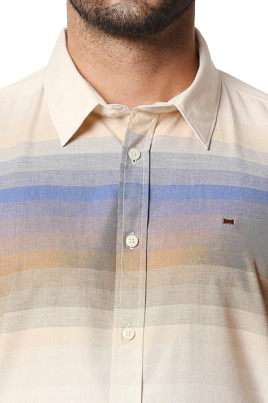BASICS SLIM FIT FOXTROT KHAKI TWILL ENG WEFT STRIPE SHIRT