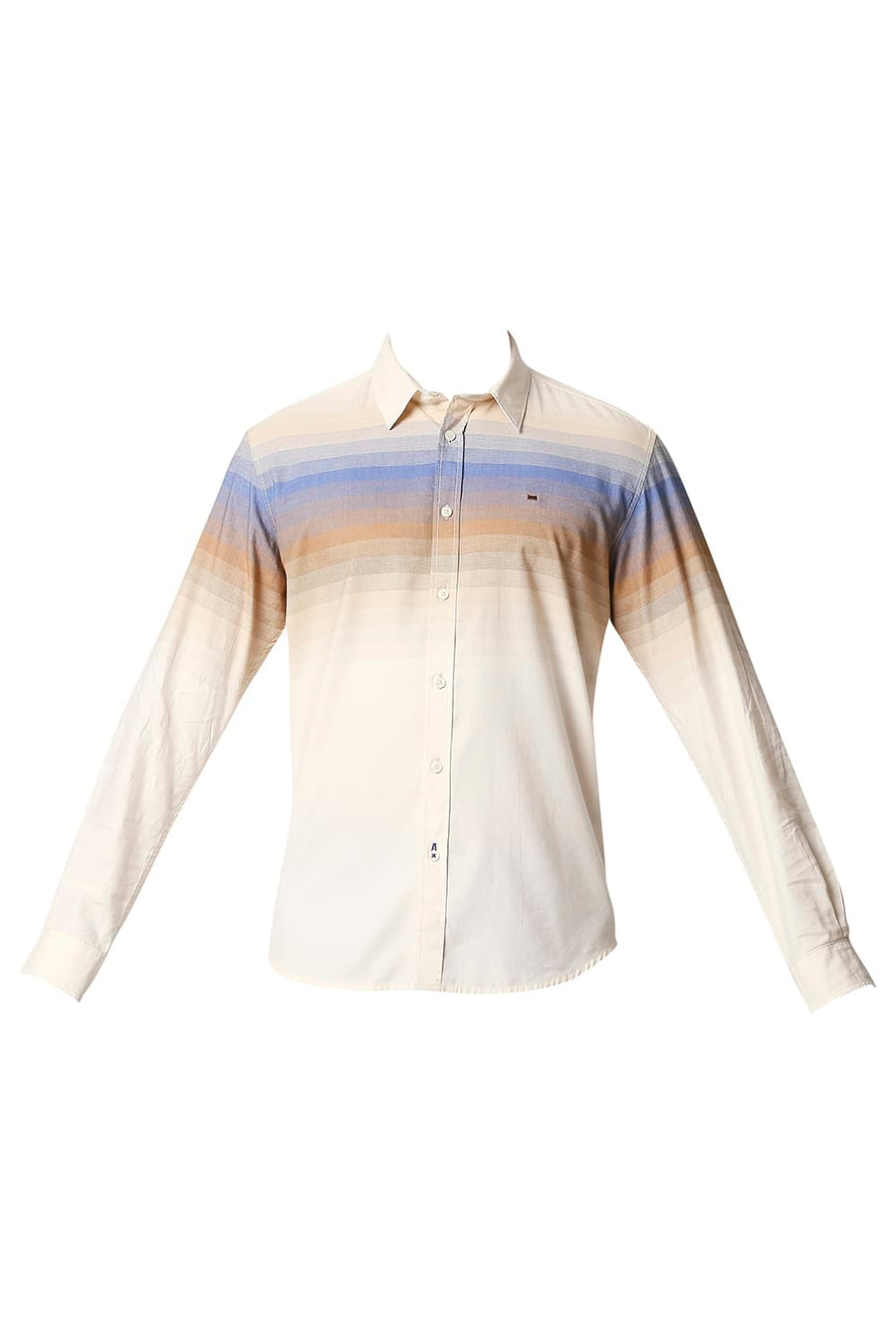 BASICS SLIM FIT FOXTROT KHAKI TWILL ENG WEFT STRIPE SHIRT