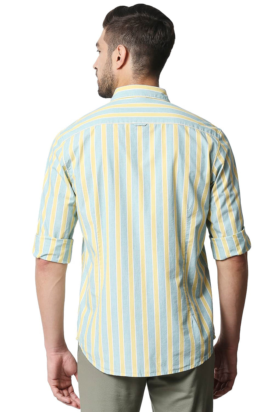 BASICS SLIM FIT DUSKY CITRON YELLOW STRIPE SHIRT
