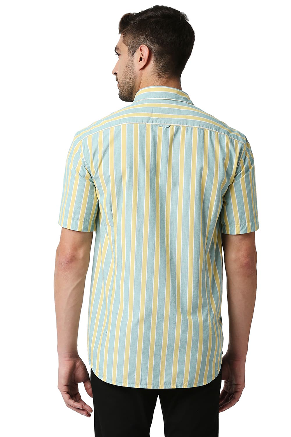 BASICS SLIM FIT STRIPE HALFSLEEVES SHIRT