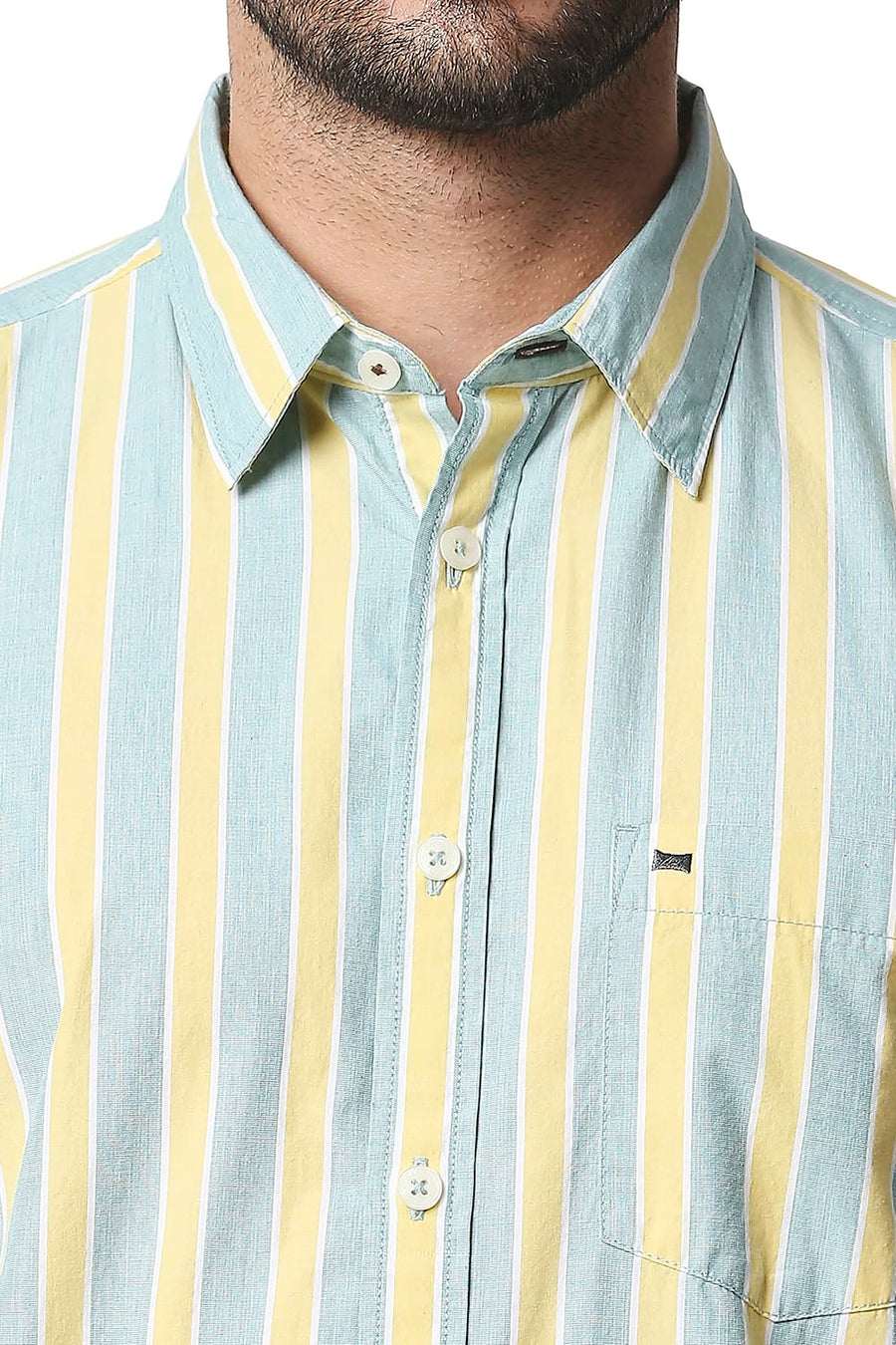 BASICS SLIM FIT DUSKY CITRON YELLOW STRIPE SHIRT
