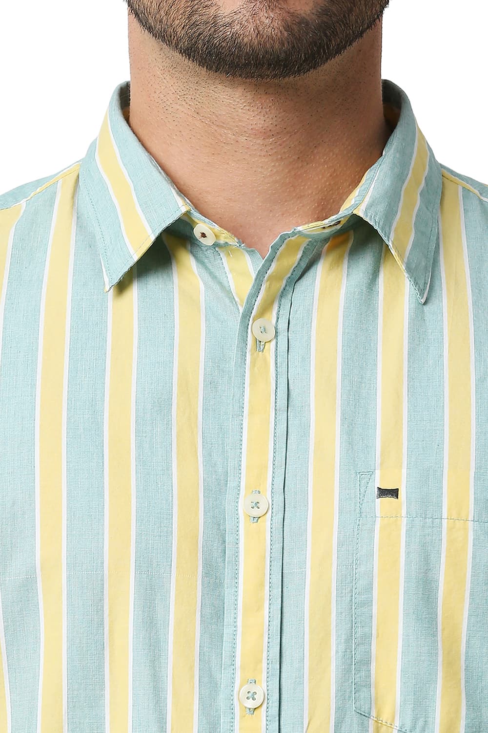 BASICS SLIM FIT STRIPE HALFSLEEVES SHIRT