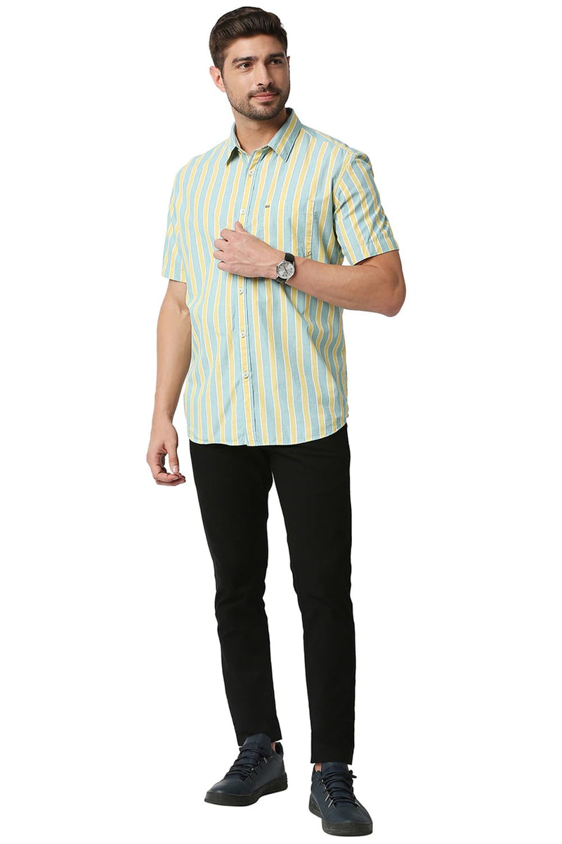 BASICS SLIM FIT STRIPE HALFSLEEVES SHIRT