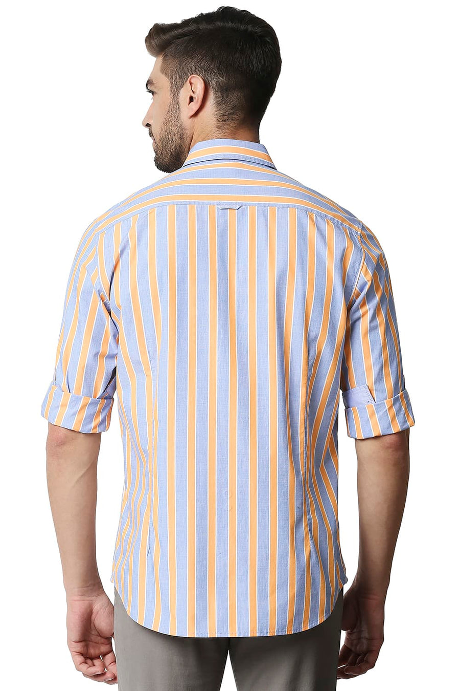 BASICS SLIM FIT ORANGE MUSK STRIPE SHIRT