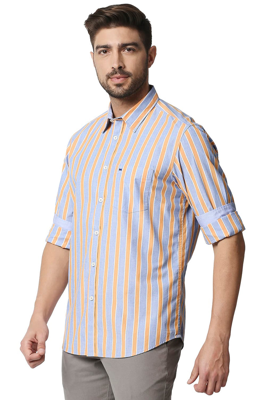 BASICS SLIM FIT ORANGE MUSK STRIPE SHIRT