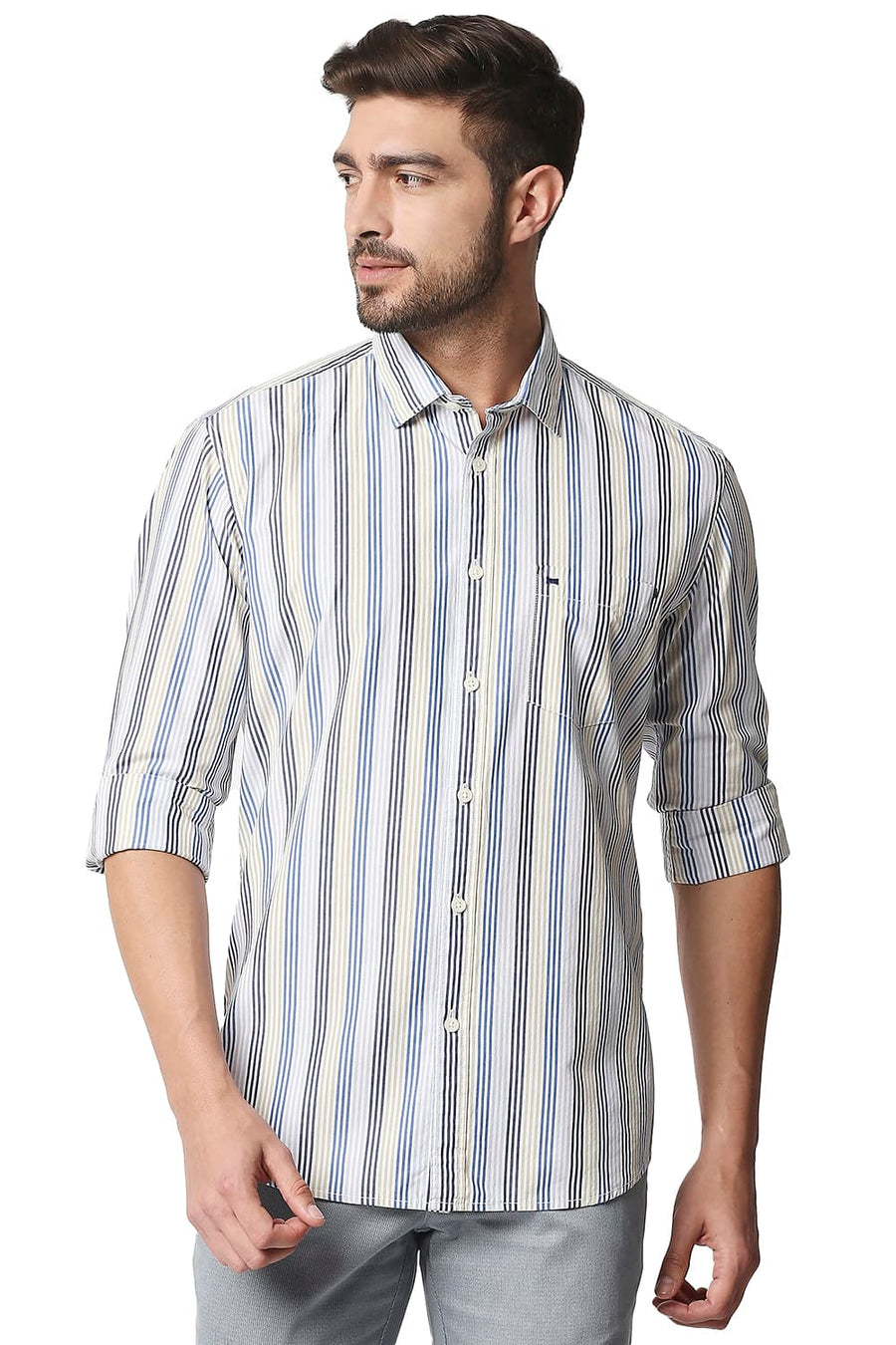 BASICS SLIM FIT DAPHNE BLUE STRIPE SHIRT