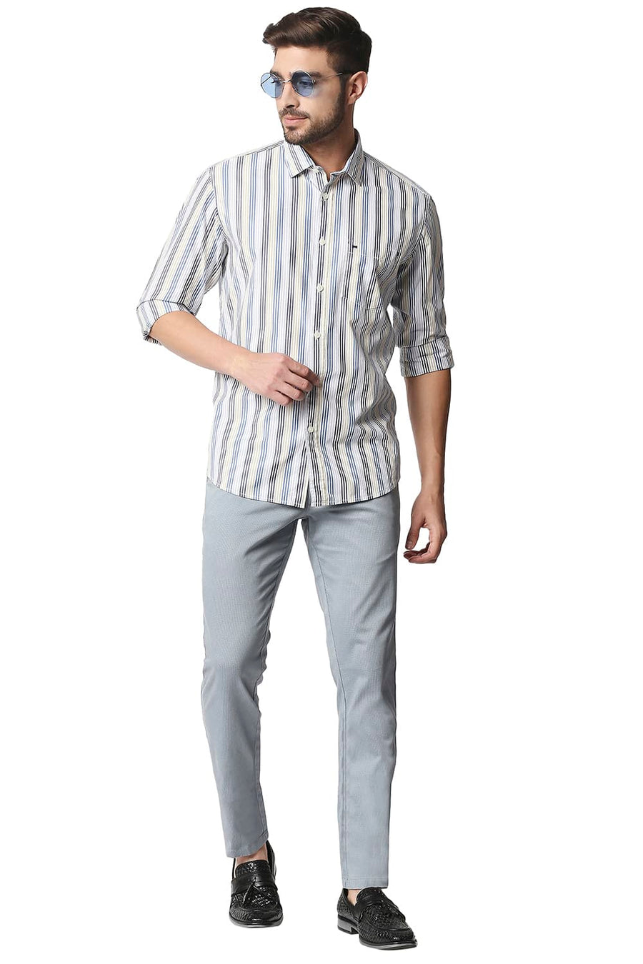 BASICS SLIM FIT DAPHNE BLUE STRIPE SHIRT