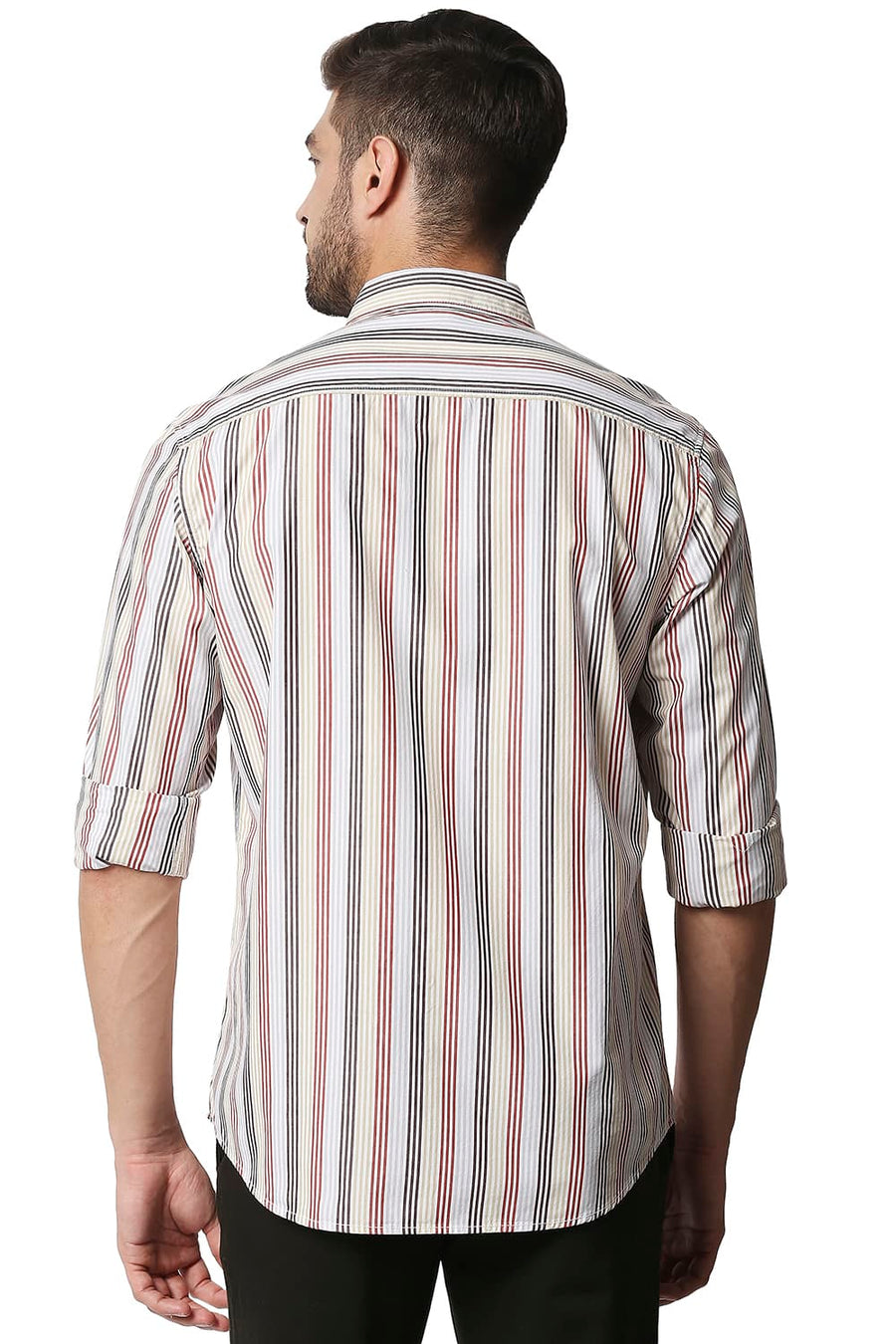 BASICS SLIM FIT POMPEIAN RED STRIPE SHIRT