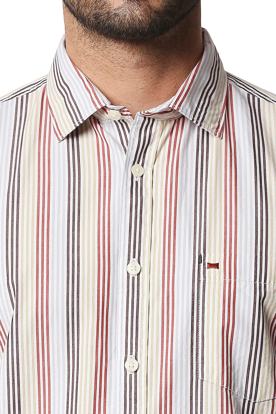 BASICS SLIM FIT POMPEIAN RED STRIPE SHIRT