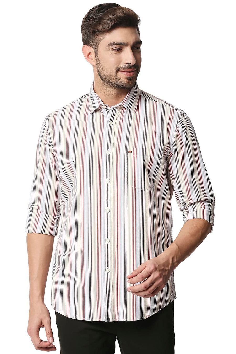BASICS SLIM FIT POMPEIAN RED STRIPE SHIRT