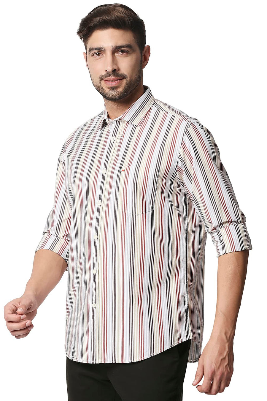 BASICS SLIM FIT POMPEIAN RED STRIPE SHIRT