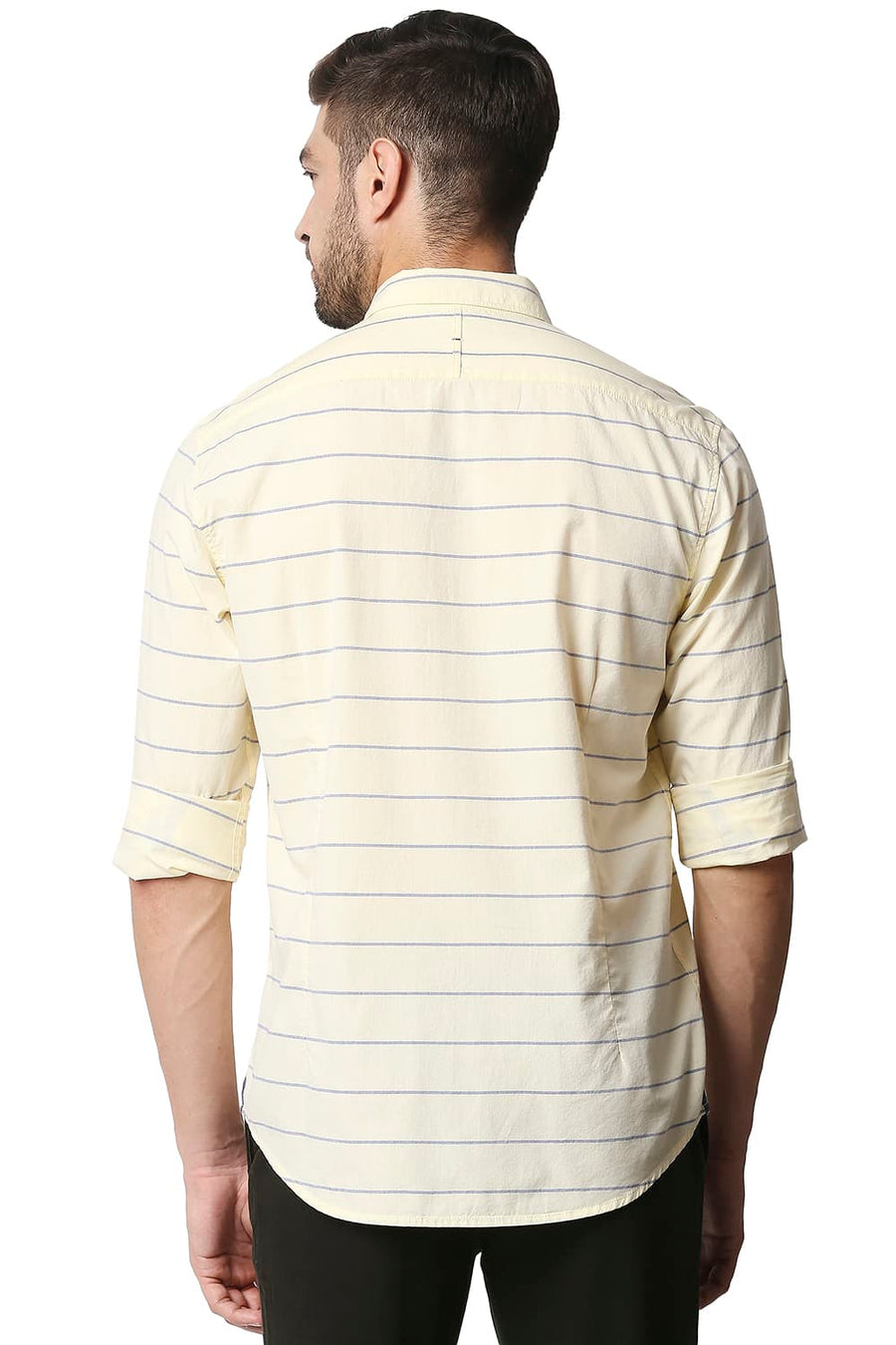 BASICS SLIM FIT ANISE FLOWER YELLOW WEFT STRIPE SHIRT