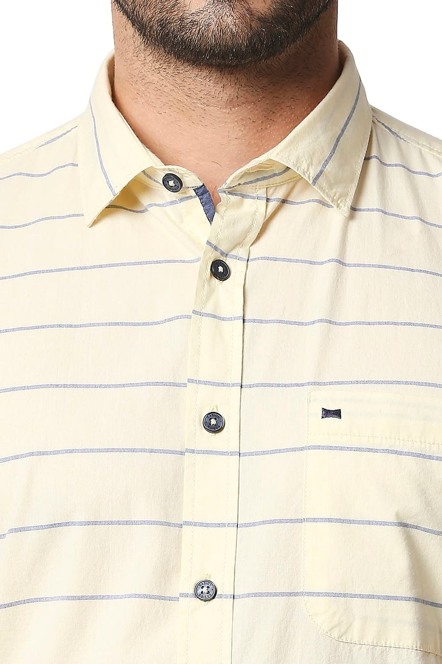 BASICS SLIM FIT ANISE FLOWER YELLOW WEFT STRIPE SHIRT