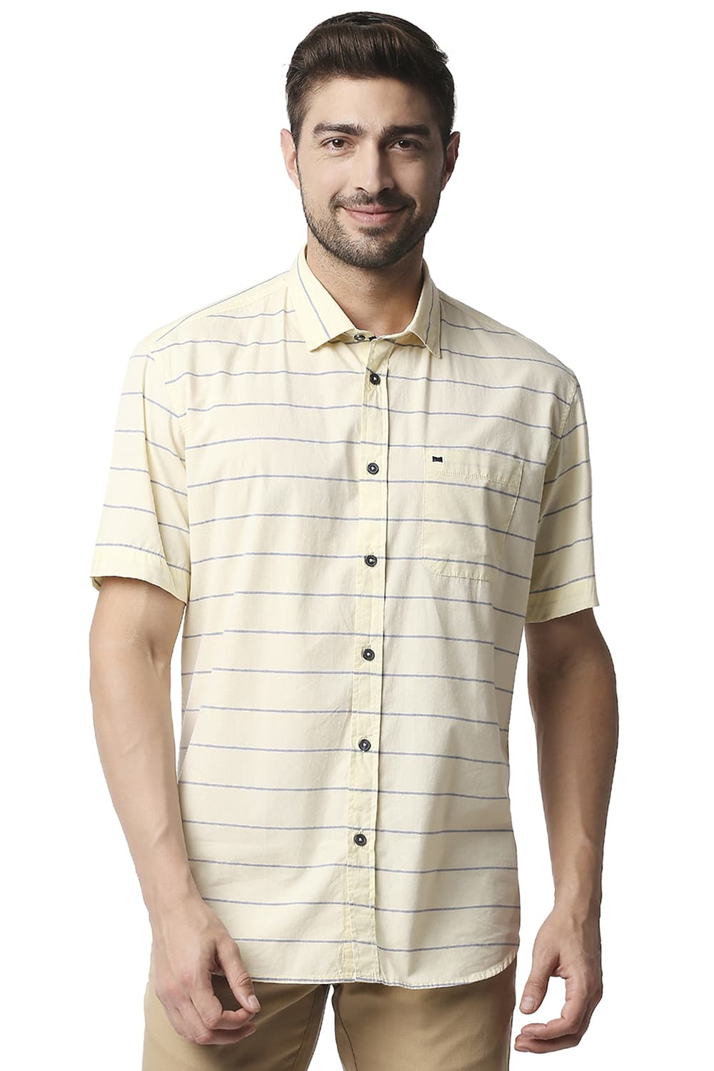 BASICS SLIM FIT WEFT STRIPE SHIRT