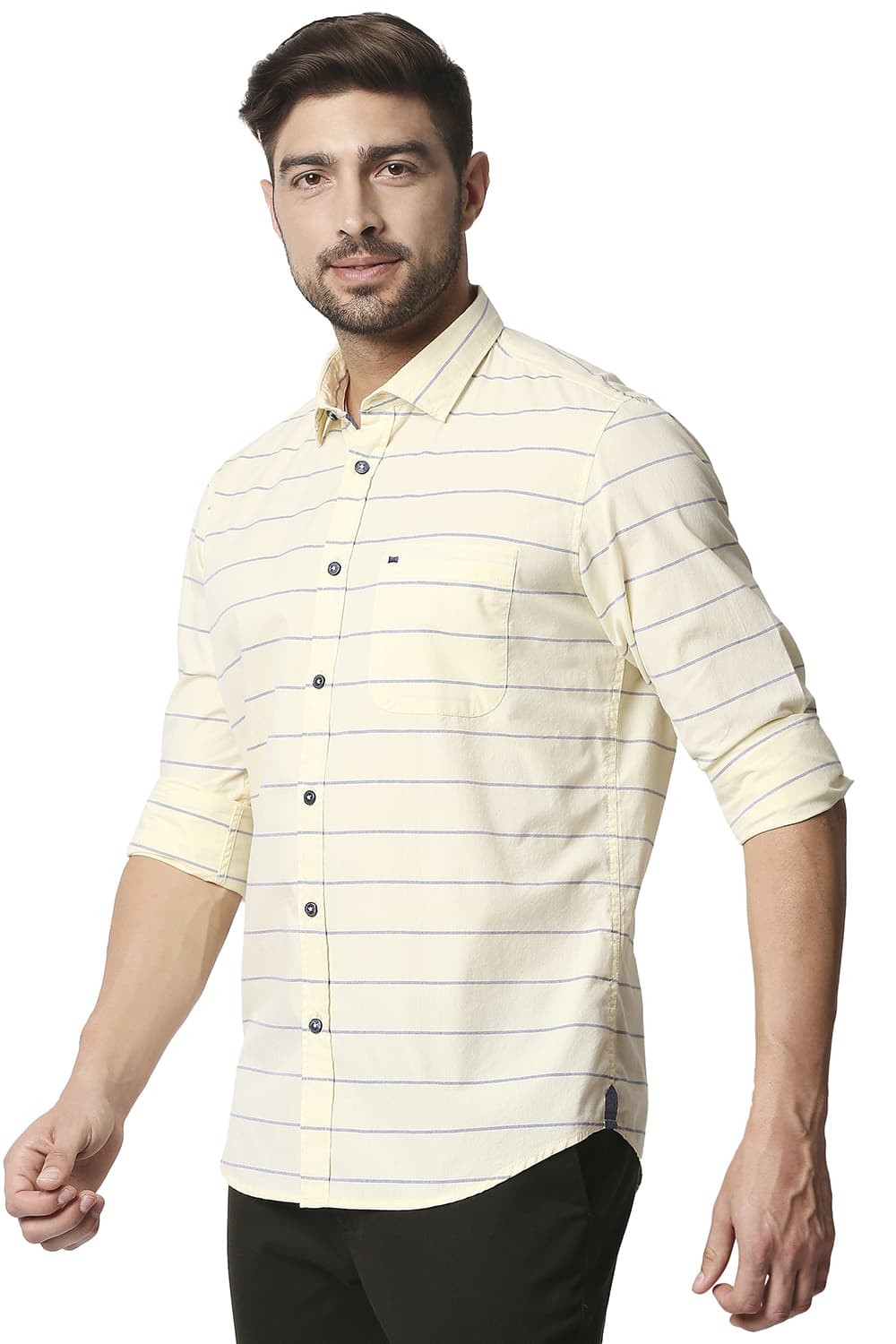 BASICS SLIM FIT WEFT STRIPE SHIRT