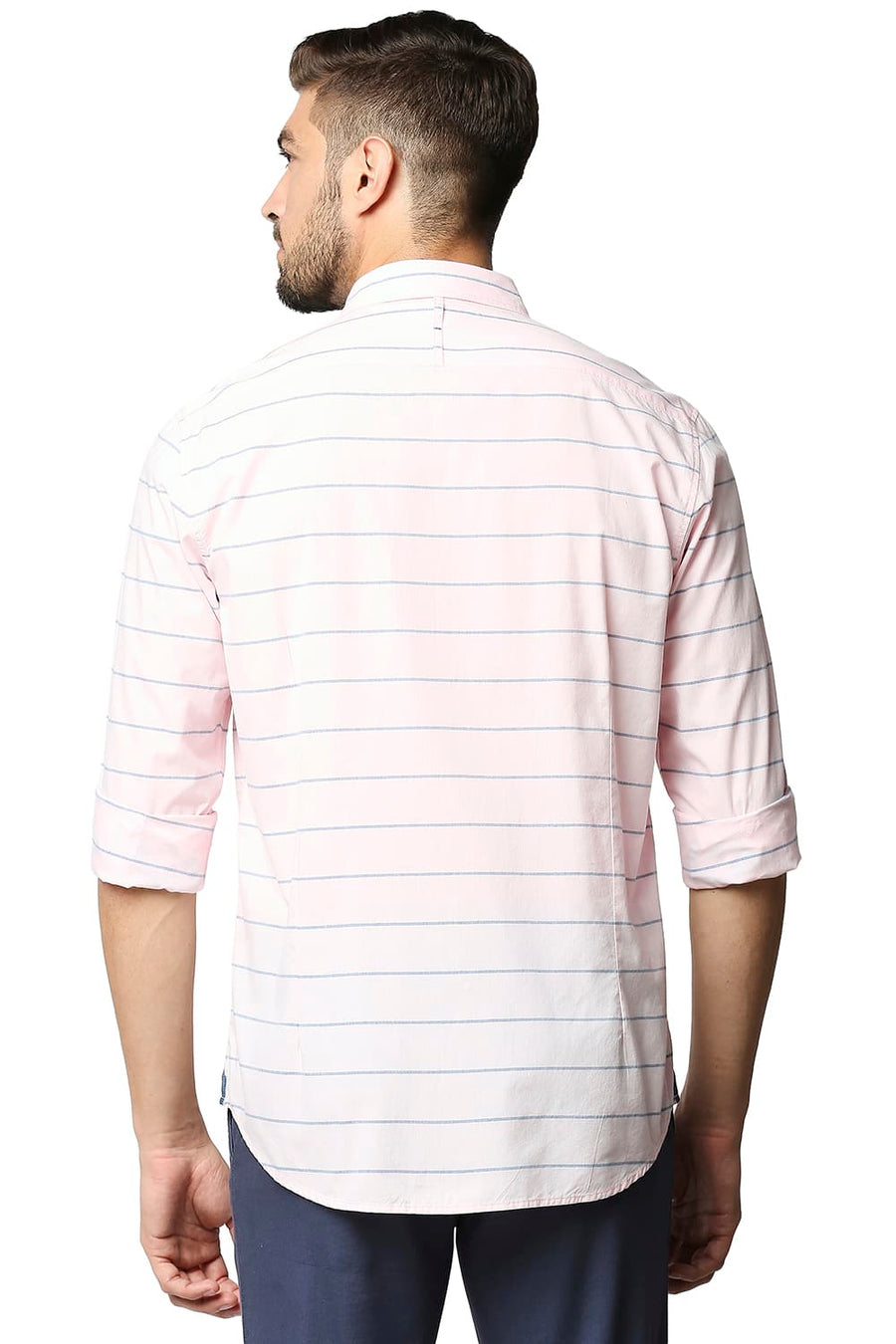 BASICS SLIM FIT CRYSTAL PINK WEFT STRIPE SHIRT