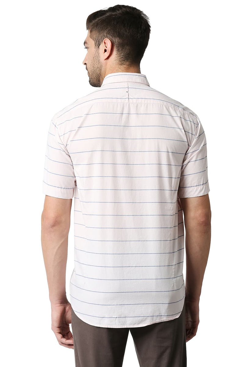 BASICS SLIM FIT WEFT STRIPE HALFSLEEVES SHIRT