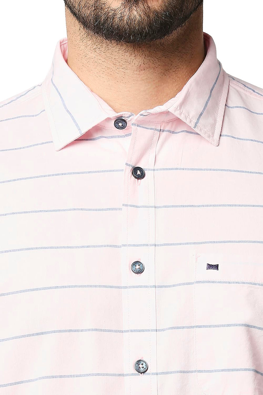 BASICS SLIM FIT CRYSTAL PINK WEFT STRIPE SHIRT