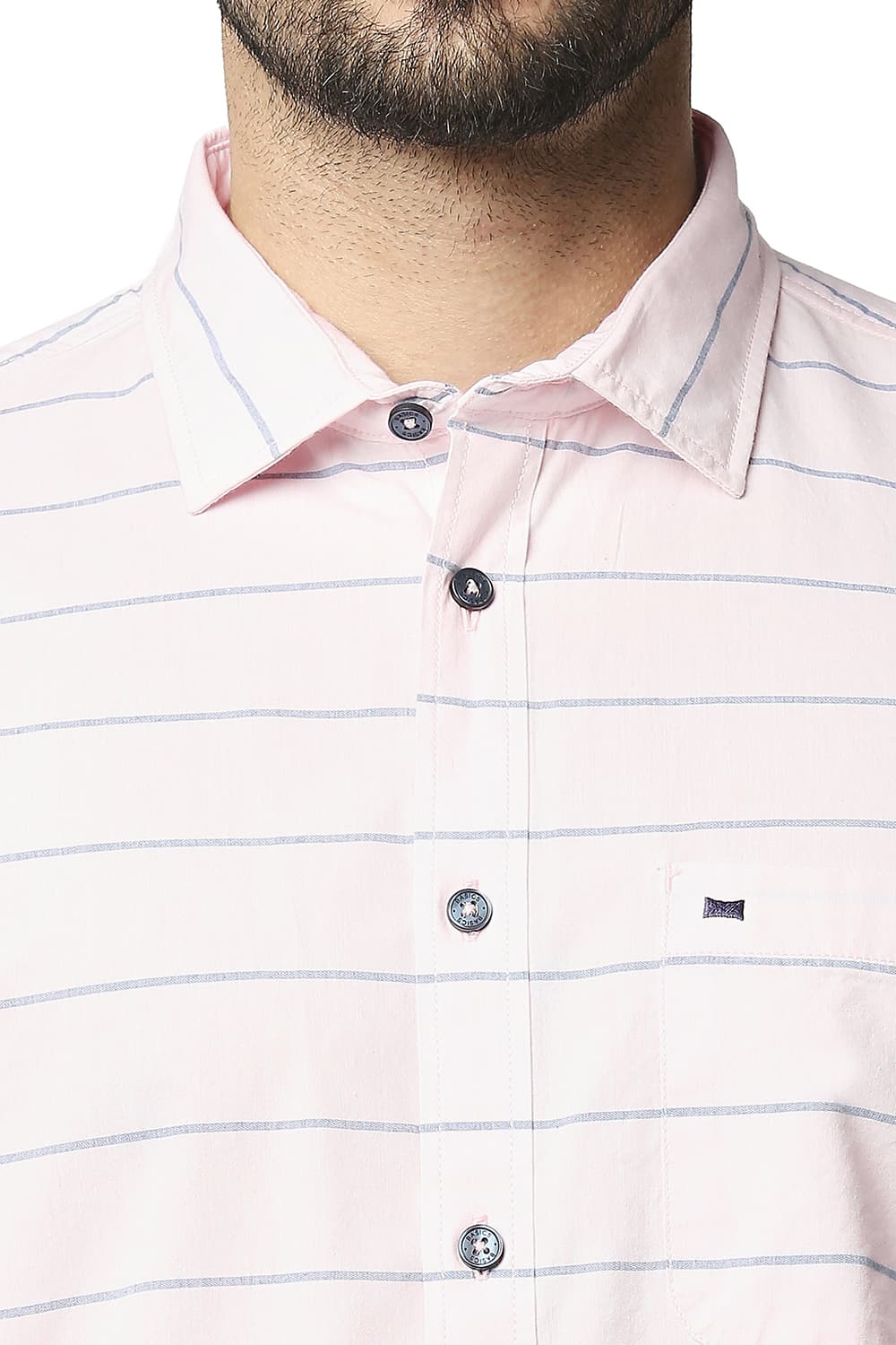 BASICS SLIM FIT WEFT STRIPE SHIRT