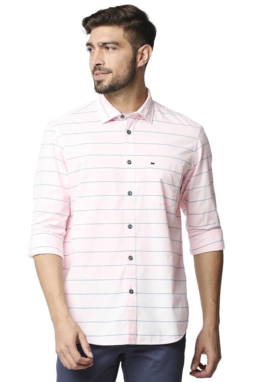 BASICS SLIM FIT WEFT STRIPE SHIRT