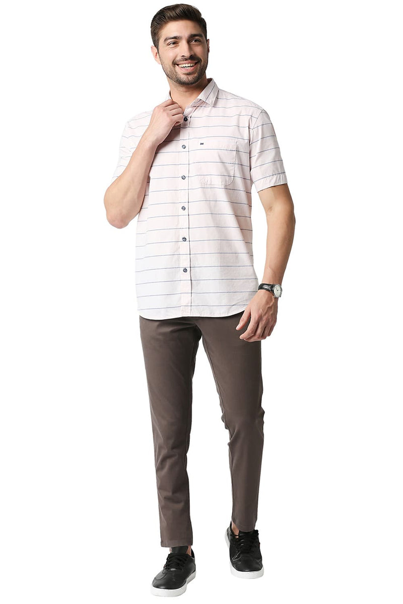 BASICS SLIM FIT WEFT STRIPE HALFSLEEVES SHIRT