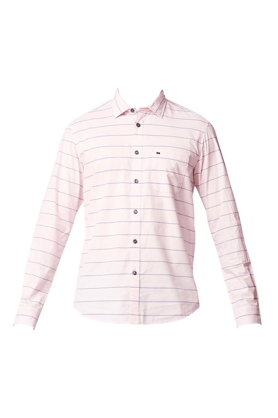 BASICS SLIM FIT CRYSTAL PINK WEFT STRIPE SHIRT